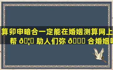 算卯申暗合一定能在婚姻测算网上帮 🦟 助人们弥 💐 合婚姻吗